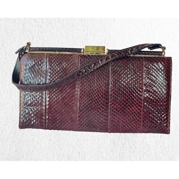 Vintage frame handbag purse clutch snakeskin Red - Picture 1 of 16